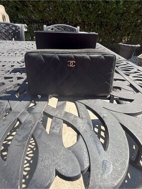CHANEL Black Quilted CC Zip-Around Wallet